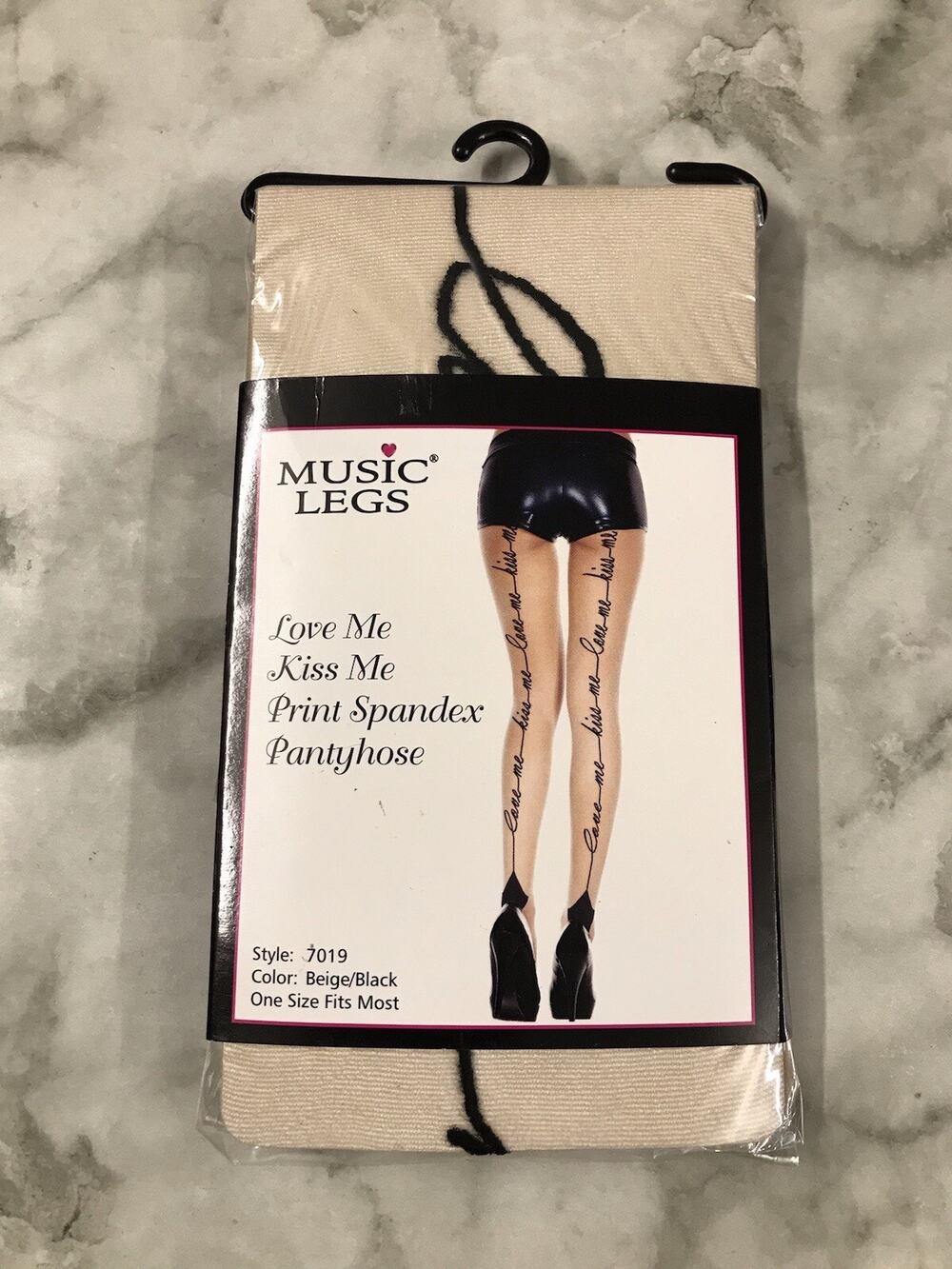 New Music Legs Adult LOVE ME KISS ME Bodywear Beige Black Faux Stitch Pantyhose